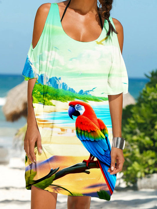 Women's Hawaiian Parrot Print Holiday Beach Dress