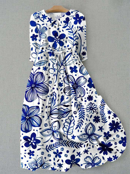 Women's Blue Floral Print Casual Dress