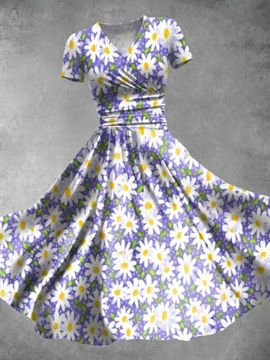 Little Daisy V Neck Short Sleeve Women's Dress