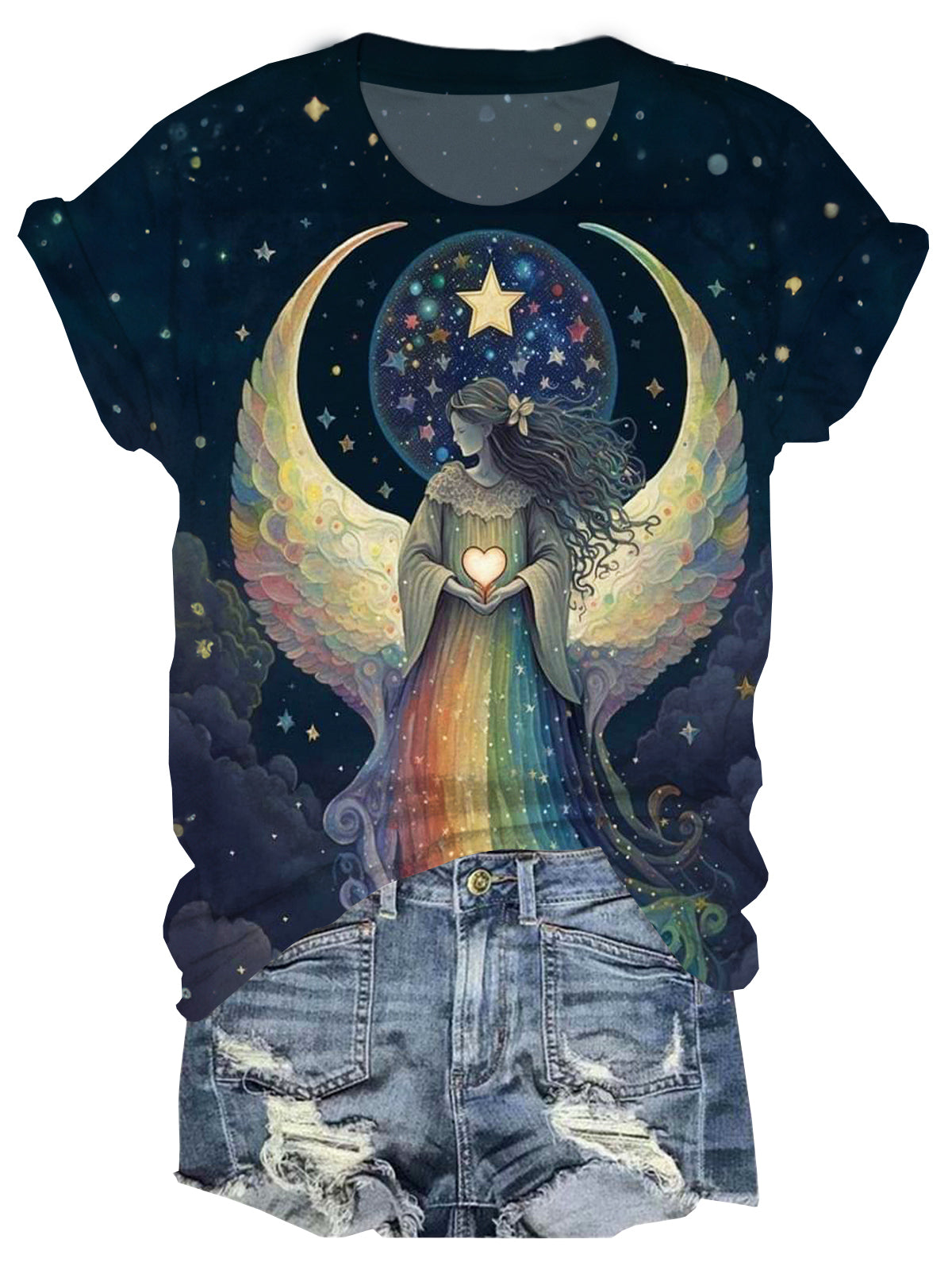 Rainbow Star Goddess Crew Neck T-shirt