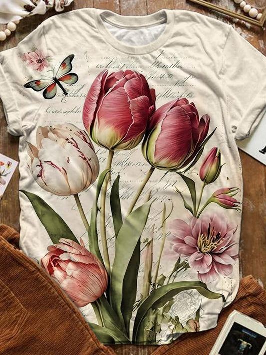 Tulip Floral Print Casual Top