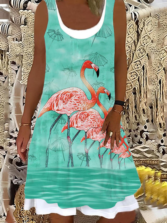 Flamingo Umbrella Ladies False Two Dress