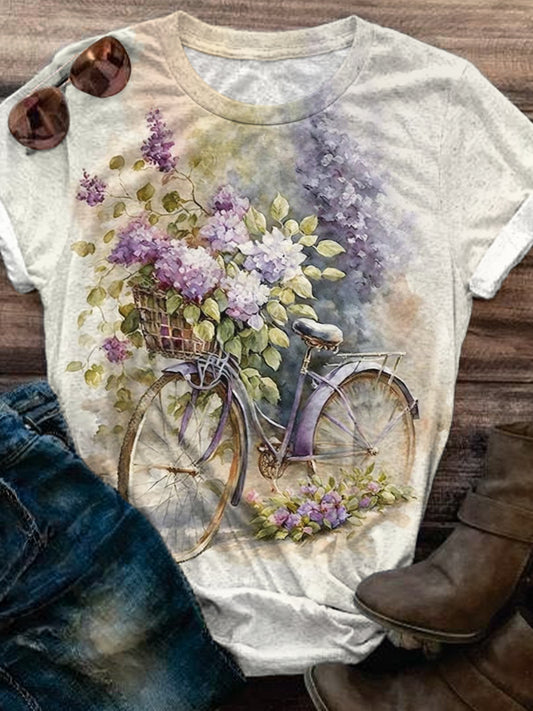 Vintage Hydrangeas Bike Crew Neck T-shirt