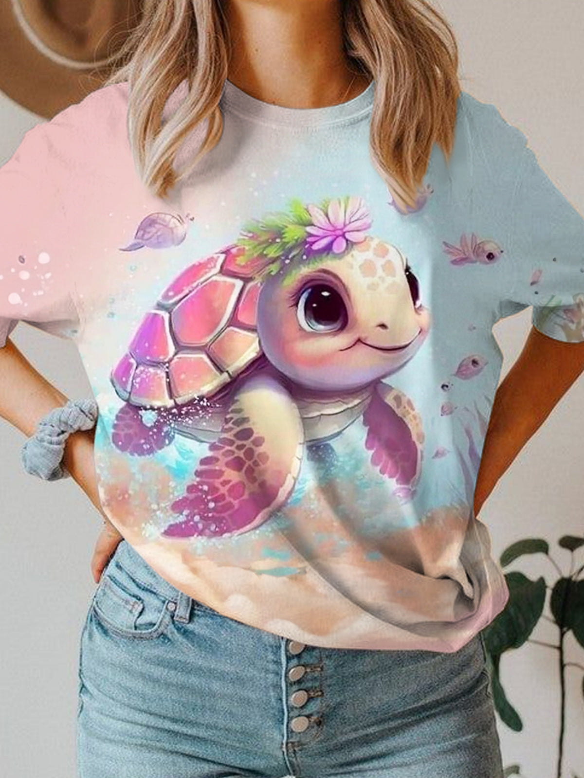 Cute Turtle Baby Crew Neck T-shirt