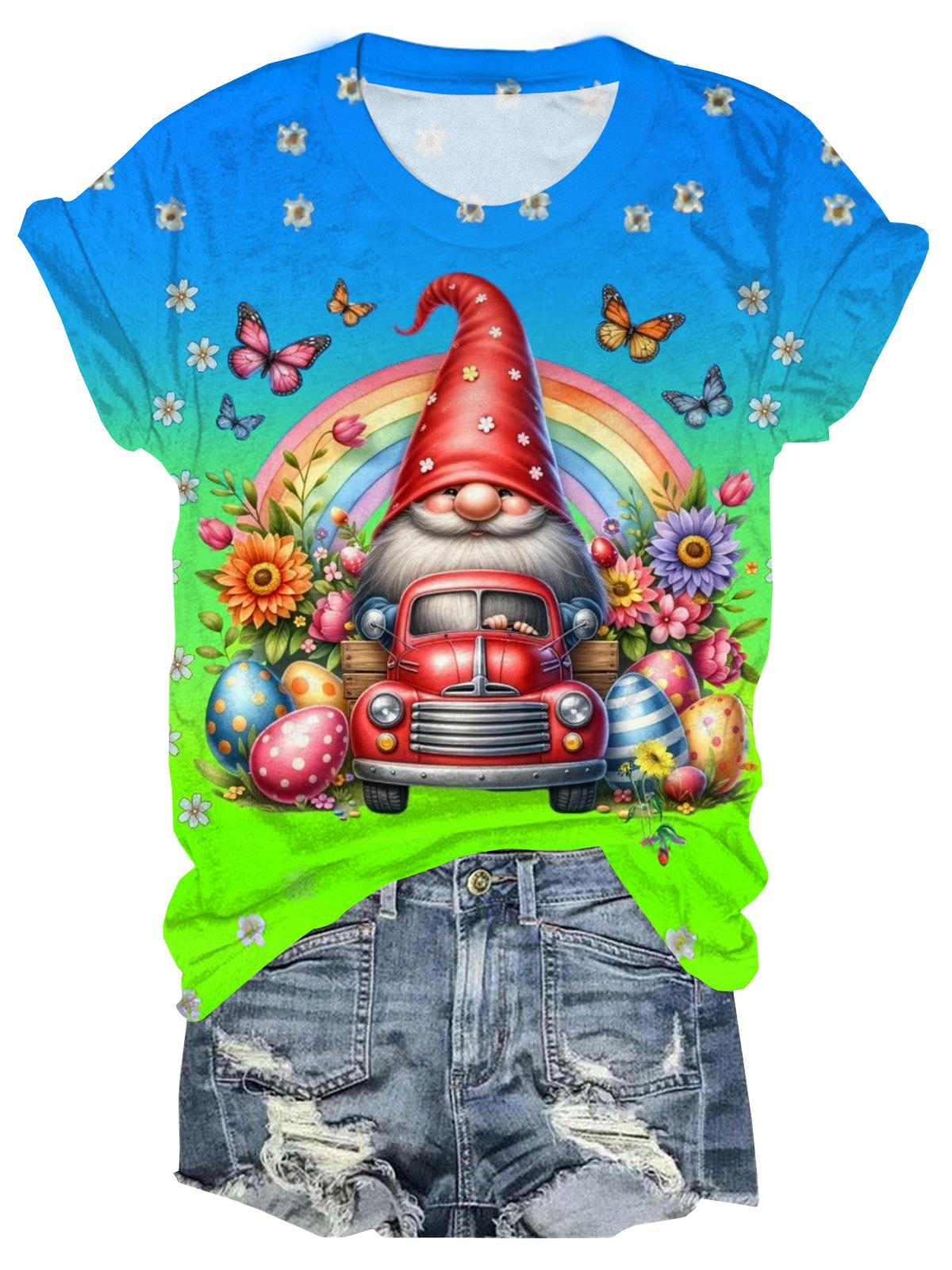 Easter Truck Gnome Crew Neck T-shirt