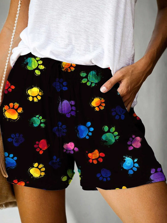 Rainbow Dog Paw Print Casual Shorts